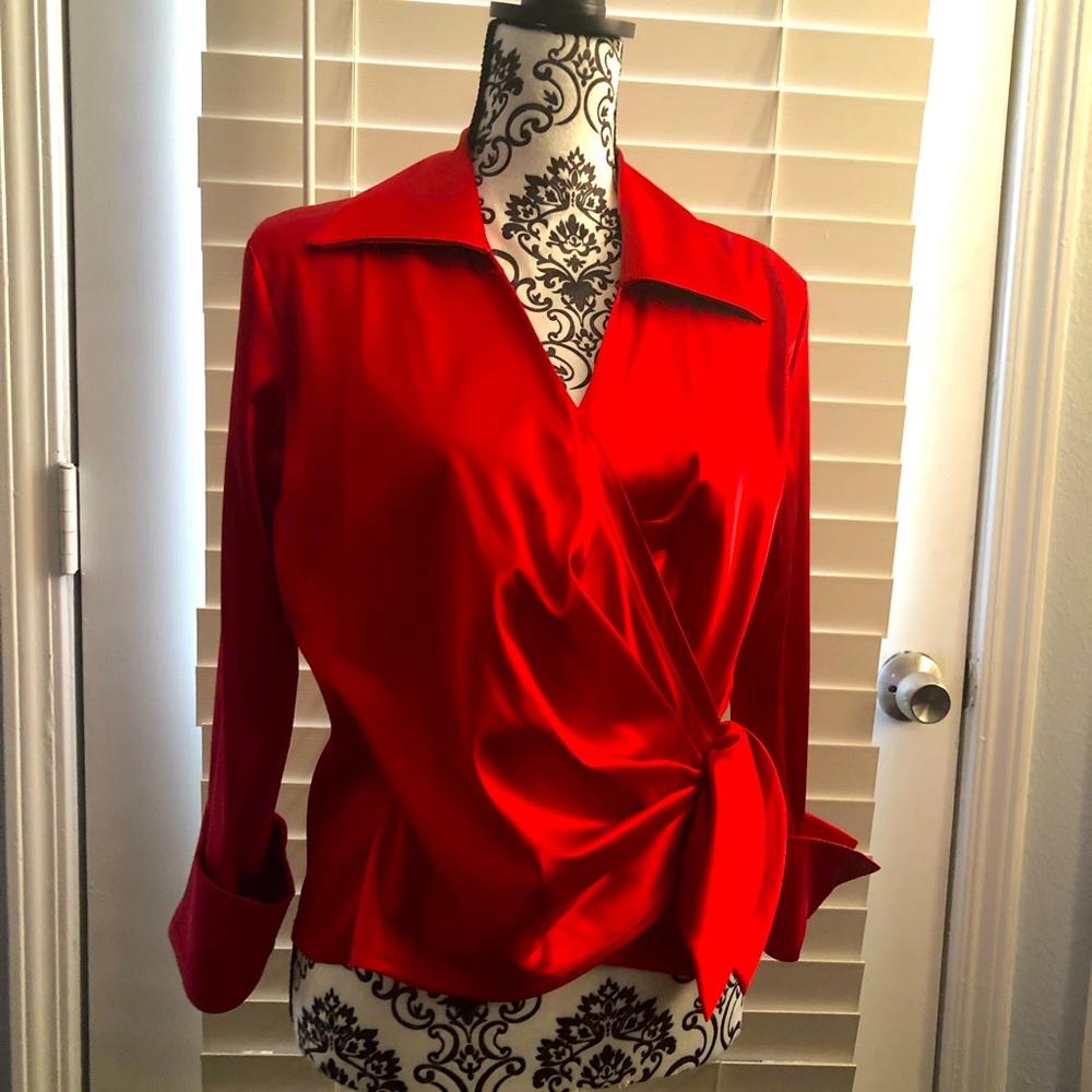 Red satin after five blouse. Size 12. Add a pair of shoes for only $5 more